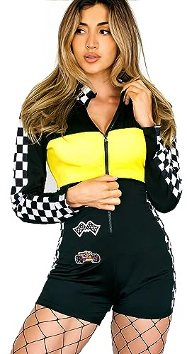 Beauty's Love Speed Race Car Driver - Jersey de disfraz de reina de Halloween para mujer (negro/amarillo, S)