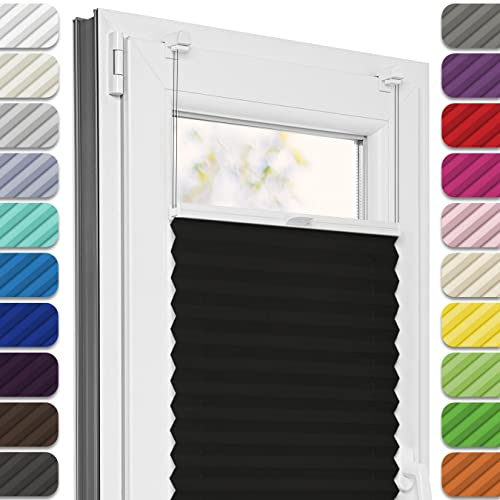Estika Plissee ohne Bohren, Premium Klemmfix - 80cm Breite x 50cm Höhe - Schwarz - Metal Plisseehalter ohne Bohren, Modern Sichtschutz für Fenster, Jalousien Fenster für innen