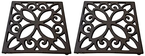 Selections Cast Iron Square Table Trivet Decorative Hot Pan Pot Holder - Pack of 2