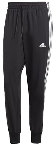 adidas Herren AEROREADY Essentials Tapered Cuff Woven 3-Stripes Pants, Black / White, L Short