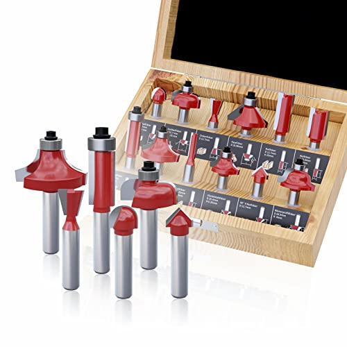 CSOOM 12-STÜCKE Profi Fräser Set für Holzbearbeitung, mit Hartmetall Trimmer-Bits, Holzbearbeitungswerkzeug Bit,8mm Schaft, inklusive Holzkiste zur Aufbewahrung