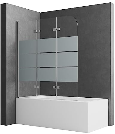 Duschwand für Badewanne 130x140 cm Badewannenaufsatz Duschwand 3-teilig Faltbar 5 mm Easy-Clean ESG Sicherheitsglas Duschabtrennung Badewanne