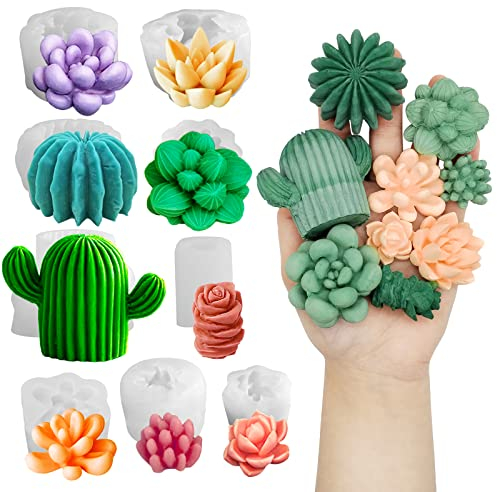 Wehous Silikonform für Sukkulenten, 3D-Sukkulenten, Kaktus-Kerzen, kreative Schokoladenkuchen-Dekor-Form, Pflanzenblumen-Silikonform für Kerzen, Seife, Wachs, Harz, Gießen, Kunst, Handwerk,