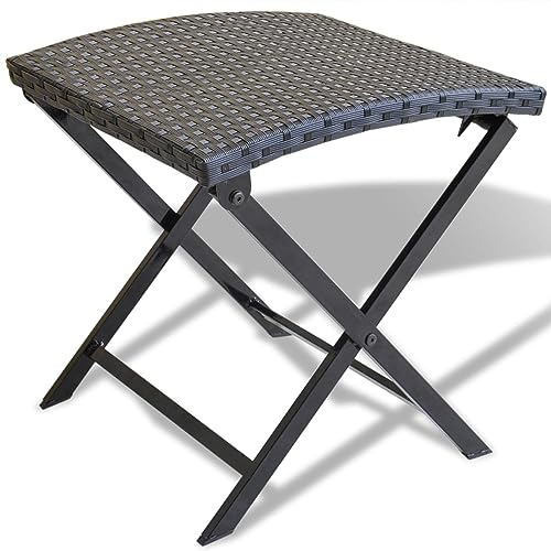 LAPOOH Klappbarer Hocker Poly Rattan Schwarz, Klapphocker, Gartenhocker, Fusshocker Klappbar Outdoor, Sitzhocker Outdoor, Balkon Hocker, Fusshocker Garten