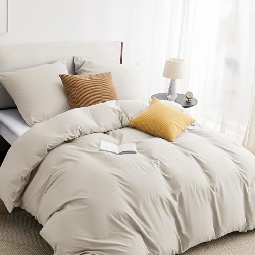 BEDSURE Bettwäsche 220x240 3teilig Leinen - 1 Bettbezug 240x220 cm + 2 Kissenbezüge 80X80 cm, ÖKO-TEX Bettwäsche-Sets Beige Polyester Mikrofaser mit Reißverschluss