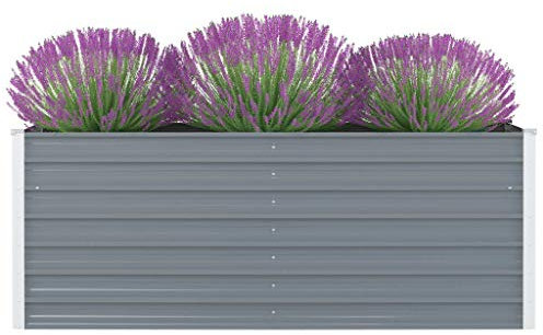 Homgoday Hochbeet 160 x 80 x 45 cm aus verzinktem Stahl, grau, Pflanzgefäß für den Außenbereich, Blumenkasten für Balkon, Pflanzgefäß für den Außenbereich
