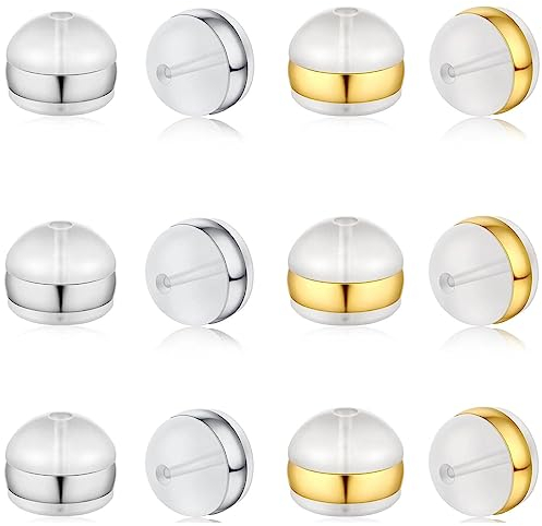 Kireida® 6 Paare weiche Silikon-Ohrring-Verschlüsse für Ohrstecker, Silber- und Gold-Gürtel, hypoallergen, Gummi-Ohrring-Verschlüsse, Kunststoff-Ohrring-Verschluss, 2 Farben