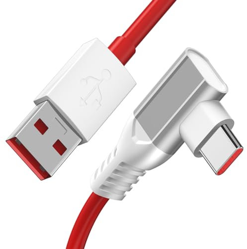 USB C Cable Super Vooc Charging for Oneplus, 1.8M Right Angle Type C Charger Cable Fast Charging Cord Warp Charge 65W for Oneplus Nord 5 2 Nord CE 5 2 11 10 Pro 8 7T Pro OPPO Reno 14F/13FS/12F/A80/A40