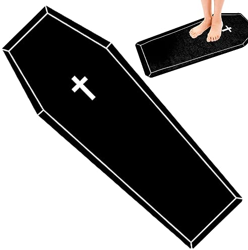 Coffin Teppich Halloween Badezimmer Teppich Halloween Teppich Goth Teppich 51x19 Zoll Nicht -Slip Gothic Style Sarg Bad Matte Horror Fläche Teppiche gruselig Geschenkdekor für Wohnzimmer Schlafzim