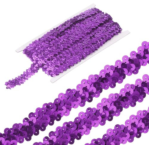 MECCANIXITY Nastro elastico con paillettes da 10 m, 2 file, 2 file di paillettes, nastro in tessuto per artigianato, fai da te, paillettes, frange, cucito, viola