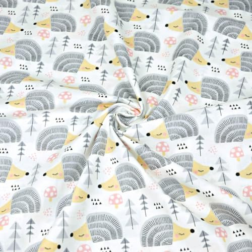 Textrend Meterware Kinder Baumwollstoff - Nähstoff - Kinderstoffe - Tiere - 100% Baumwolle - Textilien 1x1.6m (Graue Igel auf weißem Hintergrund)
