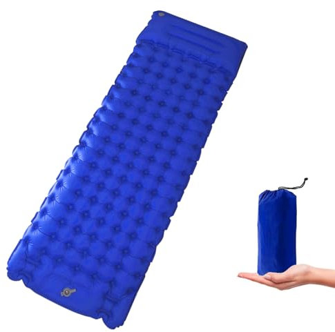 I LITTON Self Inflating Camping Mattress with Pillow Built-In Foot-Pump, Single Air Mattress Sleeping Pad, Inflatable Air Mattress Sleeping Pad for Travel Tent Camping Hiking Backpacking