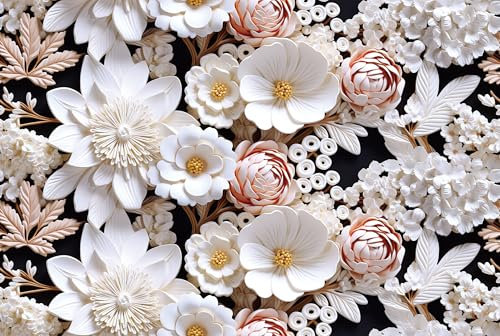 ReWallpaper 44.5cmx7m 3D Effect Peel and Stick Wallpaper Floral White Sticky Back Vinyl Roll Bathroom Wallpaper Waterproof Self Adhesive Stick on Wallpapers Floral for Cupboards Girls Room
