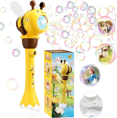 Seifenblasenmaschine, Elektrische Bienenblasenmaschine für Kinder, Elektrischer Seifenblasenstab mit Seifenblasenlösung, Seifenblasenstab 10000+ Seifenblasen/Minute, für Outdoor/Party/Hochzeit