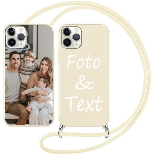 Handykette Personalisierte Handyhülle für iPhone 7Plus/8Plus Hülle mit Band Kette Kordel,selber gestalten für hülle Selbst Gestalten mit Eigenem Foto Bild Individuelle Schutzhülle Case,Beige