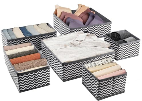 Mezzar Unterwäsche Organizer, 6-Teiliges Set Schubladen Organizer Ordnungsboxe Faltbare Socke, Unterwäsche, BH, Krawatte Drawer Organizer Weiß Grau