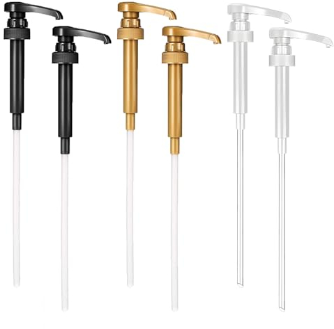 6 Pièces Pompe à Sirop à Café Kit, Rechange Distributeur Sirop pour Bouteilles de 750ml/25.3Oz, Réutilisables Pompe Doseuse pour Café Maison (2Dorés+ 2Noirs+ 2Blancs)