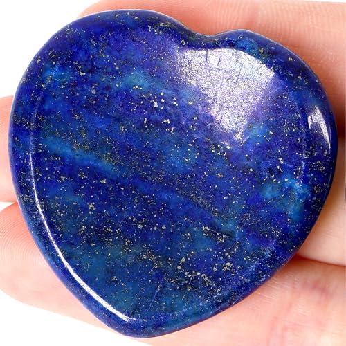 GUJOXILA Lapislazuli Kristalle Steine Kristall Sorgensteine Herz Edelsteine Herzform Heilsteine Bergkristall Daumenstein,Heilung Massagesteine für Meditation,Stress abbauen Taschensteine 40mm