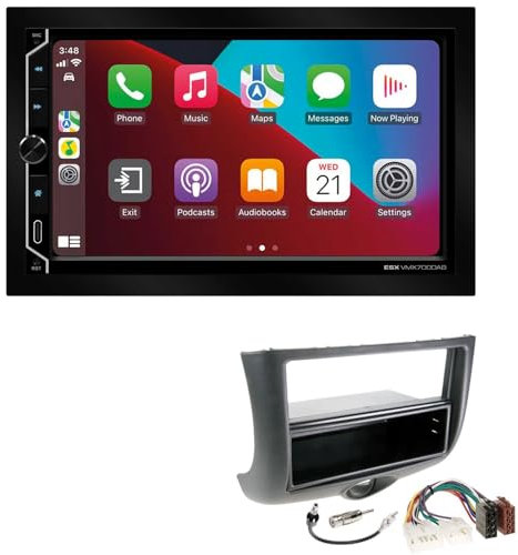 ESX VMX700DAB 2-DIN Autoradio kompatibel mit Wireless Apple CarPlay Android Auto Bluetooth DAB+ passend für Toyota Yaris Verso schwarz 1999-2003