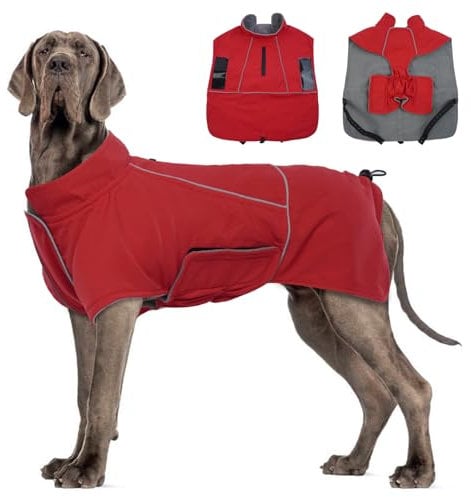 Katzinst Hundejacke Wasserdichter, Warmer Hundejacke für Große Hunde, Winddicht & Wasserdicht, Leichte Hundemantel mit Reflektierender Streifen, Dünnes Fleecefutter, Regentag, Cheng Rot 4XL