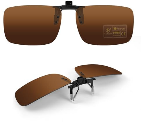 TEMSO Polarised Clip On Sunglassed Driving Glasses For Mens And Women,Flip Up|UV400 Protecetion|HD Vision|Anti Glare|Safe Driving|Brown|60 * 41mm