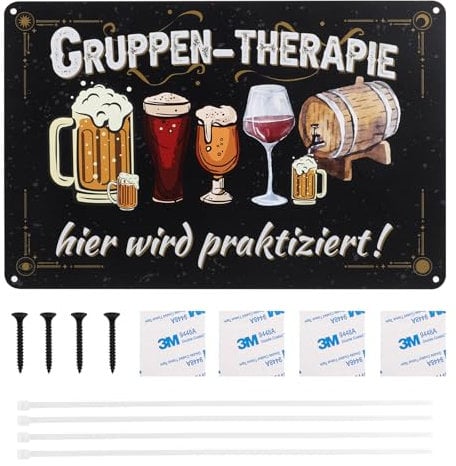 Bar Blechschild,20x30cm Blechschilder Retro,Lustige Metall Schilder Mit SprüChen Gruppen-Therapie hier wird praktiziert für Haus Café-Bar Club