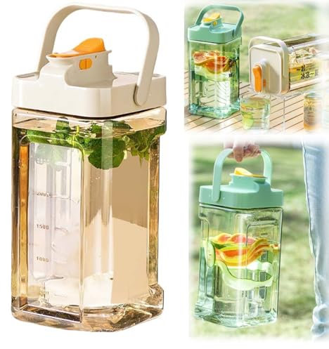 123fl Oz Water Bottle, Plastic Pitcher with Lid, Ice Tea Pitcher for Fridge, Juice Pitcher with Lids for Fridge, for Hot/Cold Beverages - Water, Cold Brew, Iced Tea & Juice (Warm White)