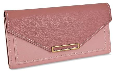AdiStylinno Portefeuille pour femme - Grande capacité - En cuir synthétique - Portefeuille fin et long - Porte-cartes - Avec plusieurs compartiments, Rose, 19 X 1.5 X 9.5 CM, Minimaliste