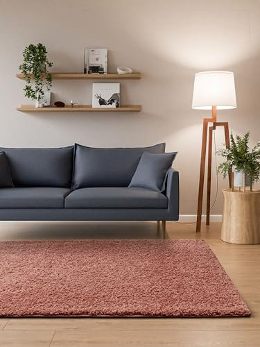 Interiyou Hochflor Teppich Sofia - 200x290 cm Rosa - flauschig und einfarbig - waschbar und rutschfest - weicher Langflor