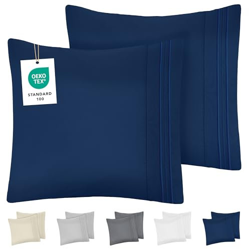 DREAMZIE Kissenbezug 80x80 Dunkelblau 2er Set Premium Mikrofaser mit Stickmuster Oeko-TEX Zertifiziert - Kopfkissenbezug 80x80 Weich