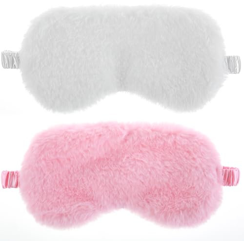 Oruola 2 Stück Schlafmaske Kinder Mädchen,Schlafmaske Rosa,Schlafmasken Plüsch,Augenbinden Kinder,Weiche und Flauschige Schlafmasken Set,Sleep Mask für Reisen,Zuhause,Rosa,Weiß