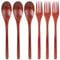 6pcs Cuillères et Fourchettes en Bois, 22,5cm Cuillères en Bois Réutilisables Ensemble d'Ustensiles de Service pour Remuer Cuisiner Thé Café Miel Sucre Bocal Condiments Usage Quotidien
