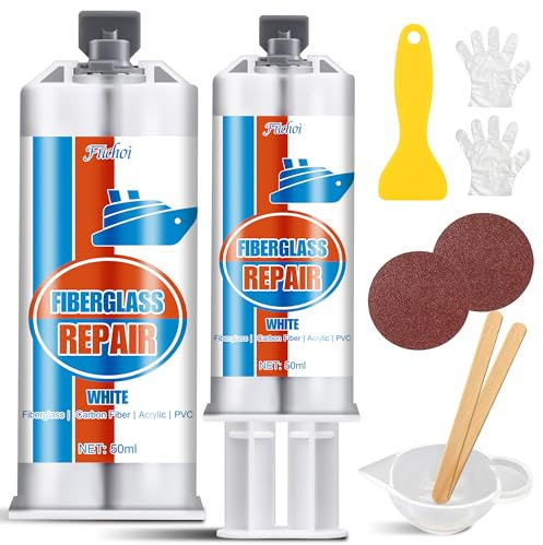 Kit Reparation Fibre de Verre Marine, 100 ML kit de Revêtement en Gel Blanc pour Bateaux, Convient Réparer les Trous, Fissures Profondes sur les Kayaks, les pour Bateaux, Jet-Skis, Planches, PVC