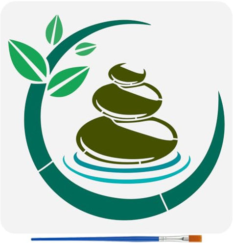 FINGERINSPIRE Schablone Für Yoga Zen Steine Mit 1 Kunststoff Pinsel 30x30cm Dhyana Stein Schablone Wasserwellen Blätter Bastelschablone Religiöse Themen Vorlage Zum Bemalen von Wänden Aus Holz