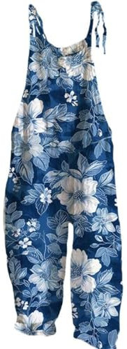 EMUKFD Salopette da donna UK gamba larga Boho stampa tuta floreale vestibilità ampia tutina cotone lino estate spiaggia senza maniche tutine salopette salopette tuta traspirante ampia casual vacanza