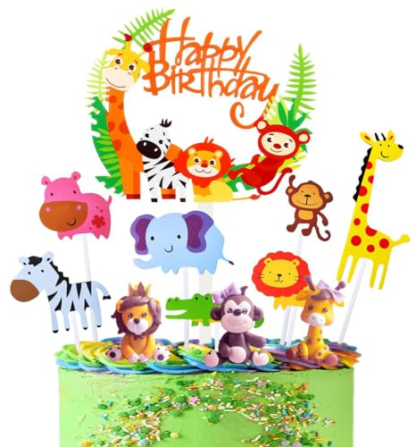 ZOOMPIL 11-Teiliges Dschungeltier Kuchendeko, Speziell für Geburtstag | Lebensmittelechte 3D-Tierfiguren, Perfekt für Stressfreie Zoo-Partys, um Einfache Kuchen in Meisterwerke zu Verwandeln