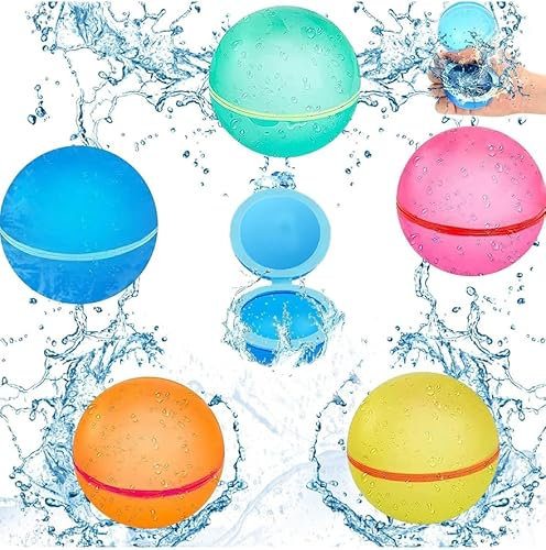 Poraceous 5 Pièces Bombe a Eau Réutilisable, Bombe a Eau Magnétique à Fermeture Automatique, Boule d'eau en Silicone à Remplissage Rapide, Cadeau d'été pour Enfants Adulte, Jouets Fête Piscine Plage