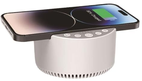 Générique Wireless Charger Speaker, 15 W Mobile Charging Station mit Sleep Sound Maschine, Tragbares Audio Dock für Geschäftsreise, Study Room, Reisen, Party, Camping, Hotel, Bedroom
