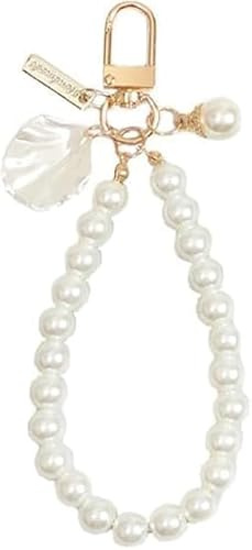 Mioaoa Mobile Lanyard Universal Phone Chain,Pearl Beaded Lanyard Wrist Strap Anti Lost Charm Strap Fashion Case Keychain Wallet Decoration Pendant for Women Decor,Cell Phone Charms (1 Pc,White)