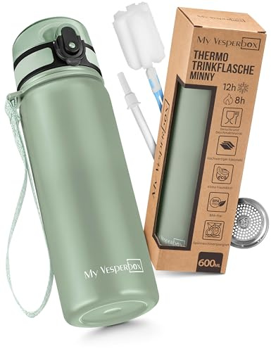 MY VESPERBOX® Edelstahl Thermosflasche Kinder [INK. STROHHALM & SIEB] - Isolierflasche für Jungen & Mädchen - Thermo Trinkflasche für Kindergarten & Schule - Auslaufsicher - BPA FREI