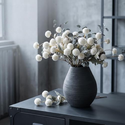 Ceramic Rustic Farmhouse Flower Vase 8.46 Vintage Pottery Boho Terracotta Round Vases for Home Decor, Living Room, Table, Shelf, Enterway, Wedding, Pampas Grass Mantel Decorative (Black)
