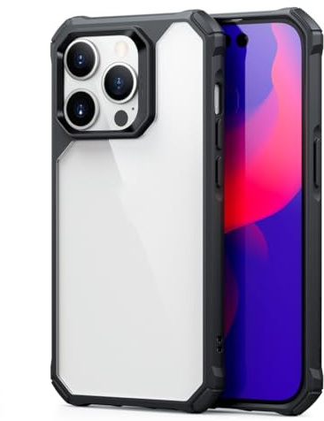 PPFVVTV für iPhone 16 Hülle, Schutzhülle in Militärqualität für iPhone 15 Pro Max, transparente Rückseite für iPhone 14/13/12 (für iPhone 13 Pro/Klarschwarz)