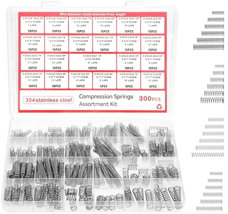 Foonary 304 Edelstahl Druckfedern Set (300 Stück) - Komplettes Feder-Sortiment mit Druckfedern, Feder Sortiment,Zugfedern & Spiralfedern, 23 Größen für DIY-Reparaturprojekte & Automobilbau