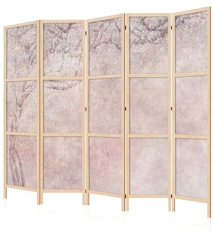 LUMASOUL Japanische Trennwand Paravent Raumteiler 225x172 cm Baum 12 | 5 teilig Dekorativ, Shoji-Stil, faltbar, freistehend, als Sichtschutz für Wohnräume