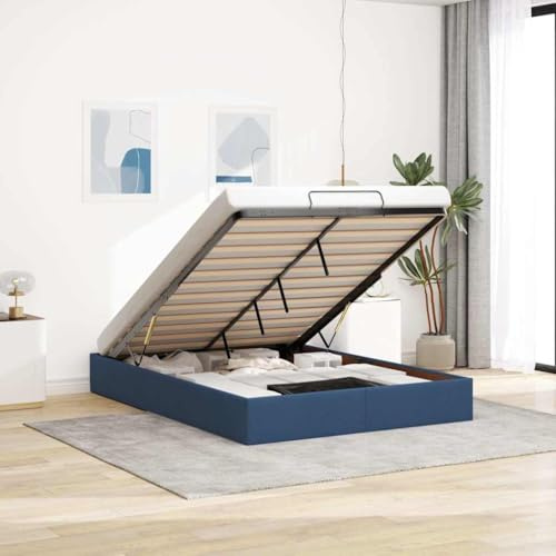 QJBSAVVA Ottoman-Bettgestell 140x200 cm Blau mit Stauraum Hydraulik-Lift Lattenrost Komplett ohne Matratze Modernes Design für Jugendzimmer Gästezimmer Schlafzimmer