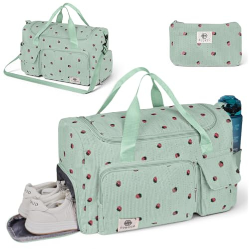 Adiwo Sporttasche Damen, Sporttasche Kinder, Faltbare Reisetasche Weekender mit Schuhfach und Nassfach, Reisetasche Duffel Bag, Schwimmtasche Trainingstasche Badetasche für Fitness, Sport, Reisen,Grün