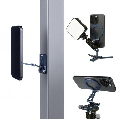 Ktankros Treppiede Magnetico per Cellulare, Supporto Pieghevole da Borsa con Attacco Arca‑Swiss, Compatibile con MagSafe, iPhone 12‑17 Serie e Samsung