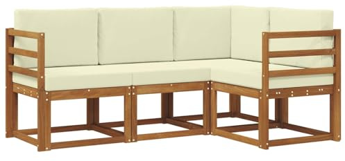 vidaXL Outdoor-Sofagarnitur mit Kissen 4 pcs Natur und Creme, Outdoor Sofa, modernes Eckmöbel, Garten Lounge, langlebige Patio-Sitzgelegenheiten, Komfortables Terrassen-Set Wohnzimmer