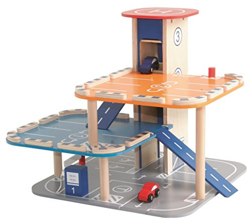 roba Garage Voiture et Aéroport - Station-Service à 3 Niveaux avec Pompe Essence et Ascenseur + 2 Voitures en Bois