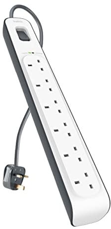 Belkin 6 Way/6 Plug 2m Surge Protection Extension Lead Strip, White